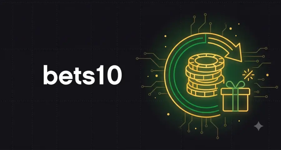 Bets10 kayıp bonusu için jeton yığını, para iadesi oku ve hediye kutusu temalı görsel